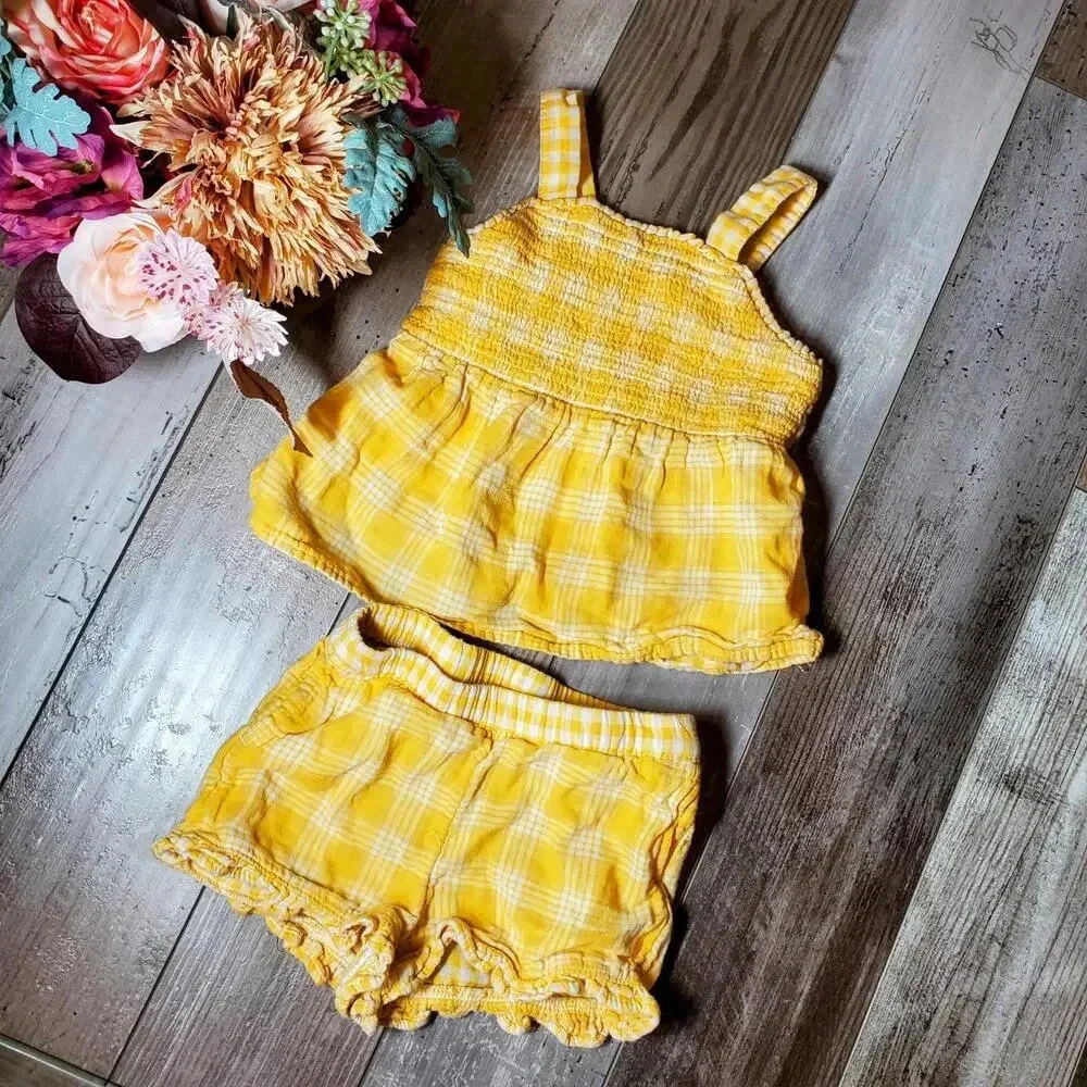 Cat & Jack Matching Yellow & White Plaid Summer Outfit Size 2T NWOT